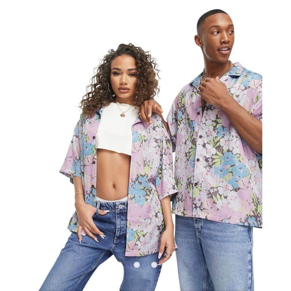 ASOS unisex boxy oversized revere shirt in floral print size L
